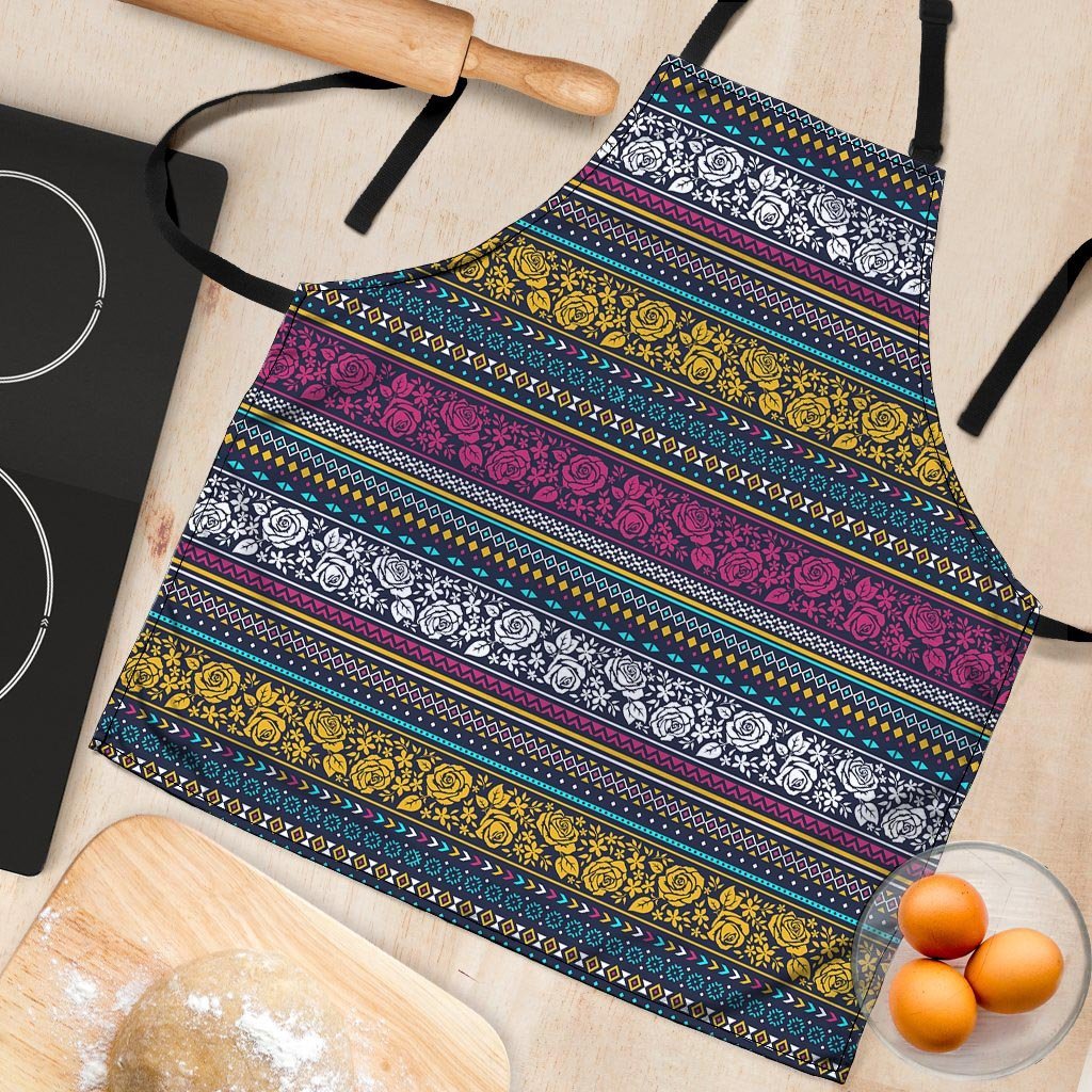 Multicolor Rose Floral Abstract Tribal Aztec Women's Apron-grizzshop