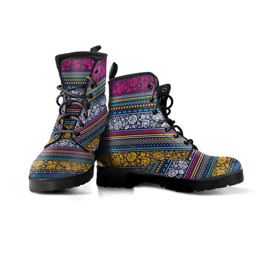 Multicolor Rose Floral Abstract Tribal Aztec Women's Boots-grizzshop