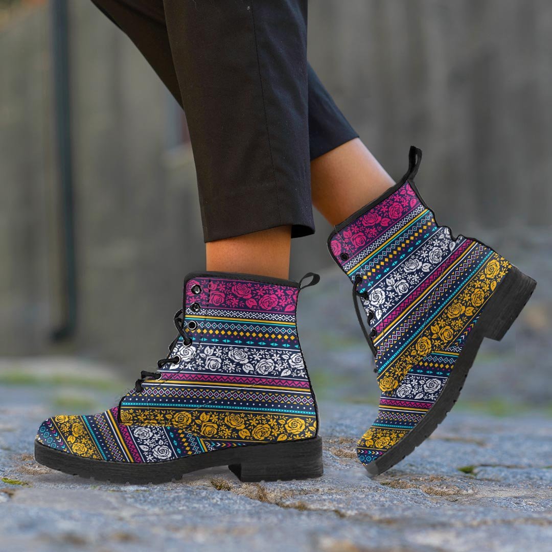 Multicolor Rose Floral Abstract Tribal Aztec Women's Boots-grizzshop