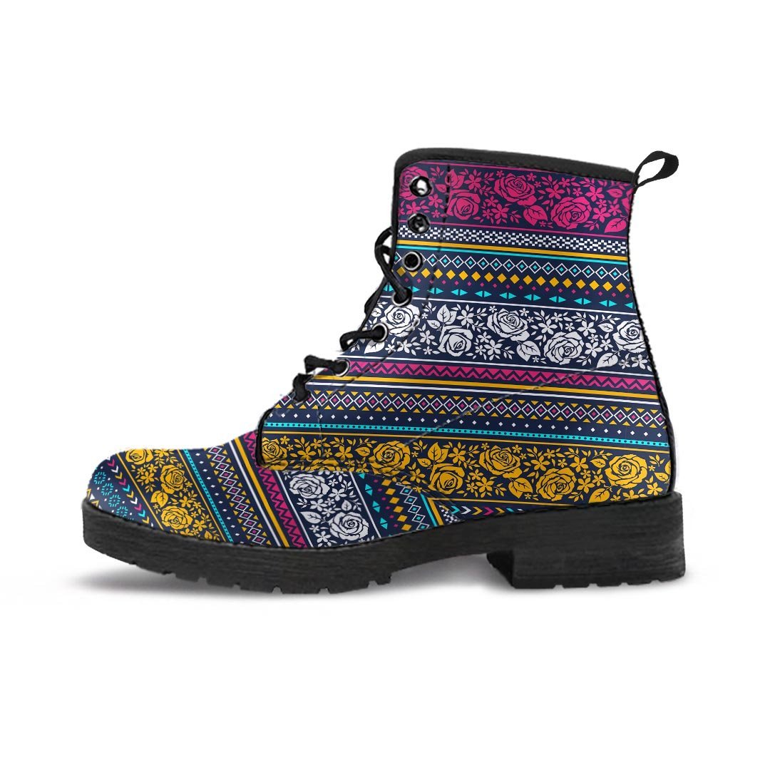 Multicolor Rose Floral Abstract Tribal Aztec Women's Boots-grizzshop
