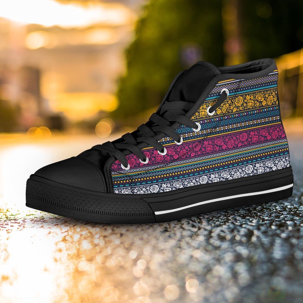 Multicolor Rose Floral Abstract Tribal Aztec Women's High Top Shoes-grizzshop
