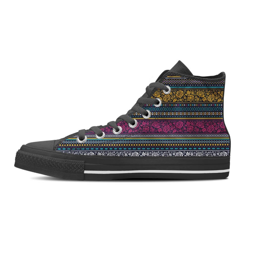 Multicolor Rose Floral Abstract Tribal Aztec Women's High Top Shoes-grizzshop