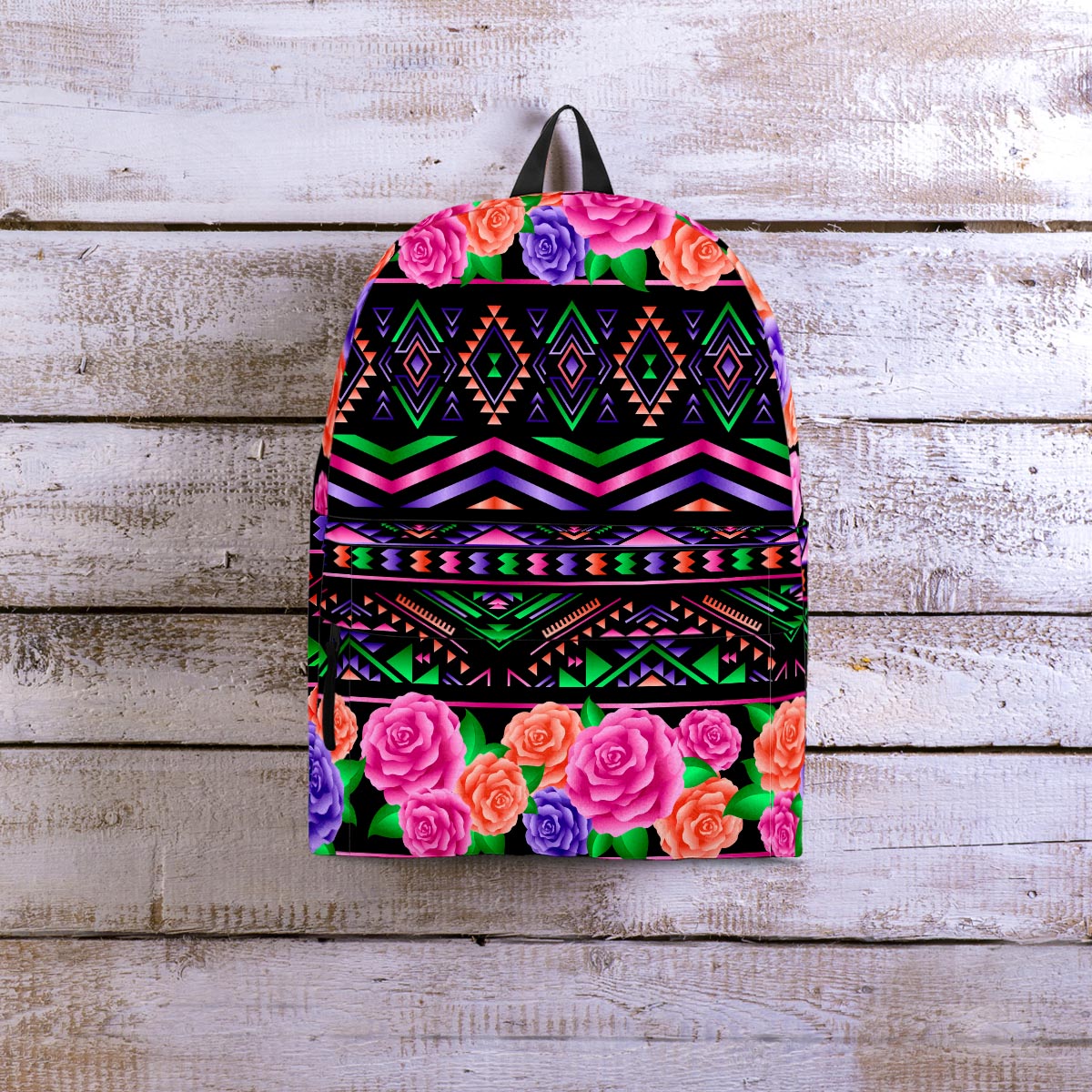Multicolor Roses Ethnic Tribal Aztec Backpack-grizzshop