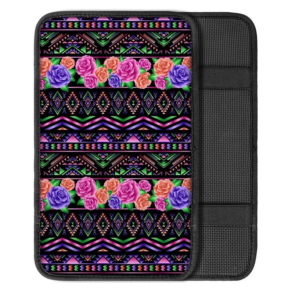 Multicolor Roses Ethnic Tribal Aztec Car Console Cover-grizzshop