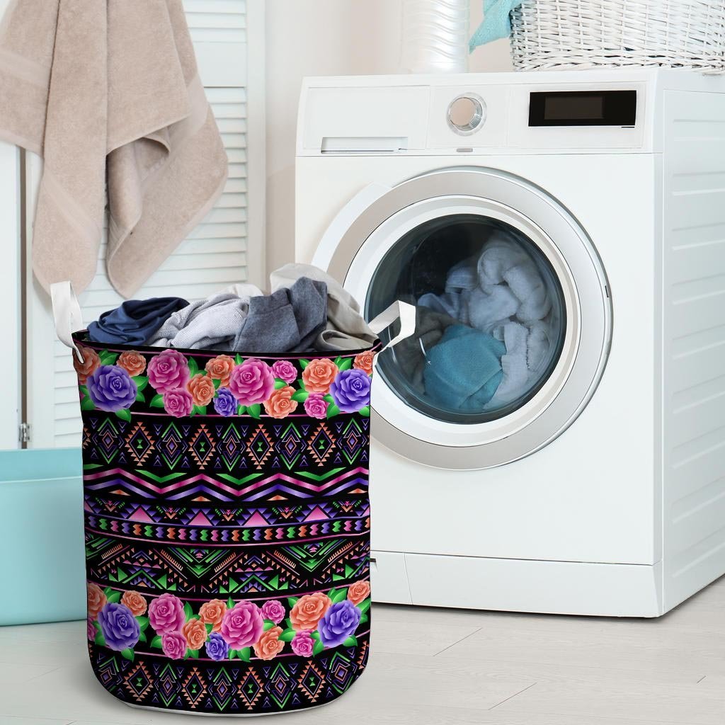 Multicolor Roses Ethnic Tribal Aztec Laundry Basket-grizzshop