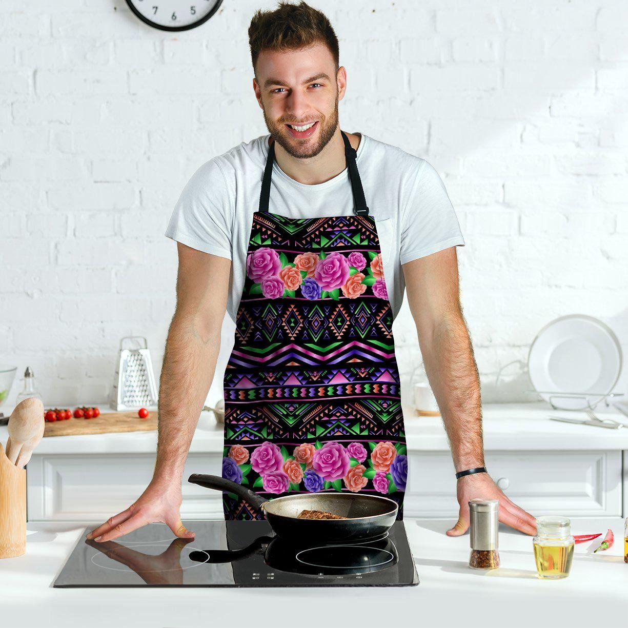 Multicolor Roses Ethnic Tribal Aztec Men's Apron-grizzshop