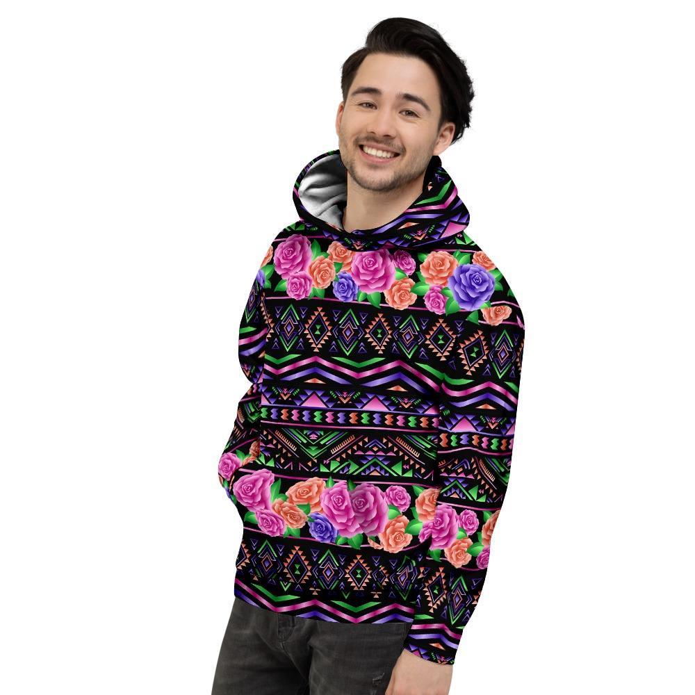 Multicolor Roses Ethnic Tribal Aztec Men's Hoodie-grizzshop