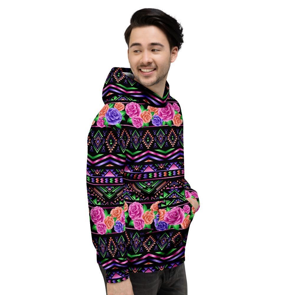 Multicolor Roses Ethnic Tribal Aztec Men's Hoodie-grizzshop