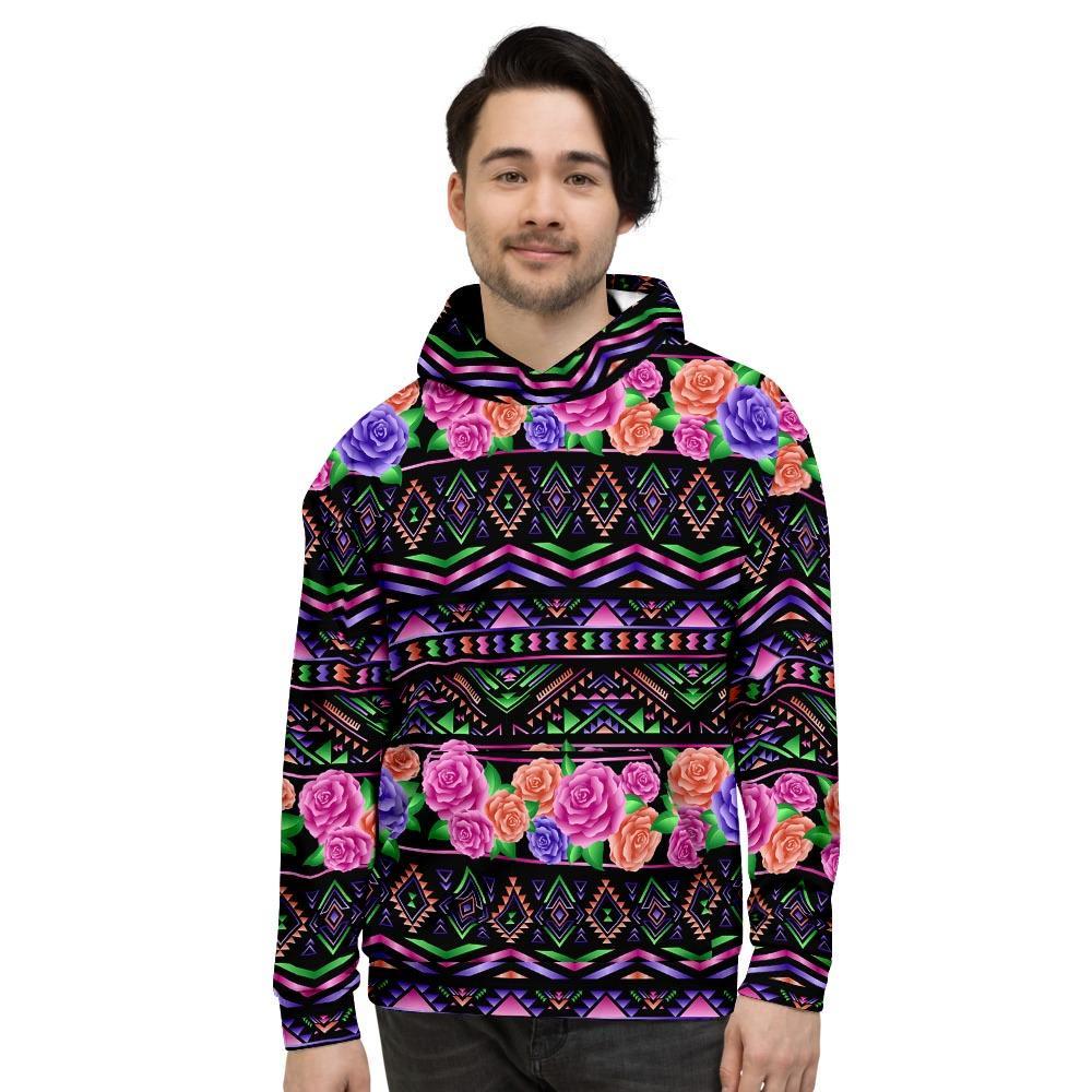 Multicolor Roses Ethnic Tribal Aztec Men's Hoodie-grizzshop