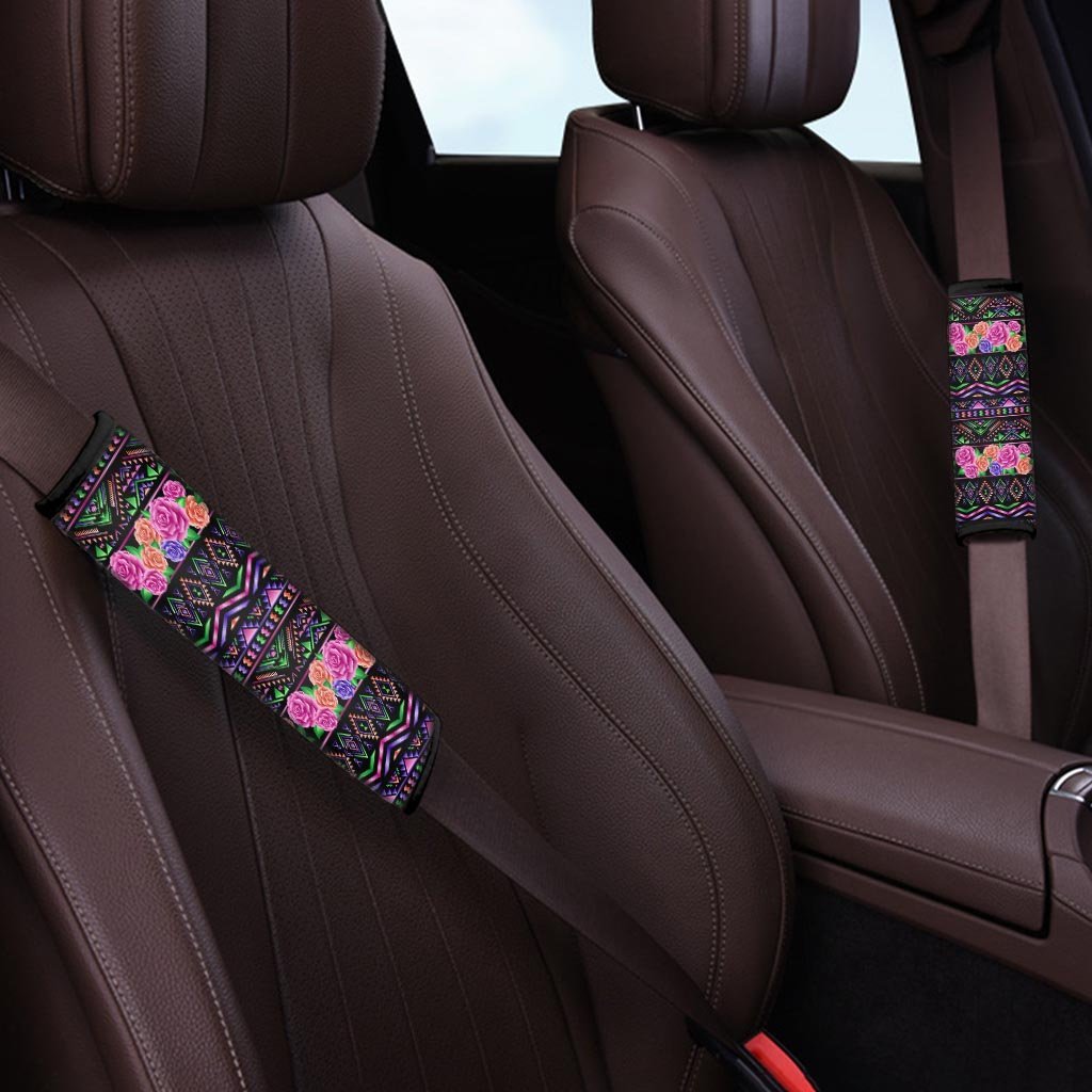 Multicolor Roses Ethnic Tribal Aztec Seat Belt Cover-grizzshop