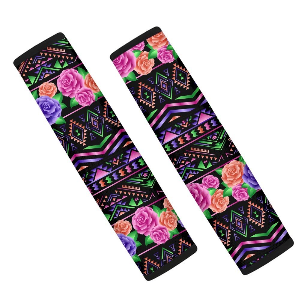 Multicolor Roses Ethnic Tribal Aztec Seat Belt Cover-grizzshop
