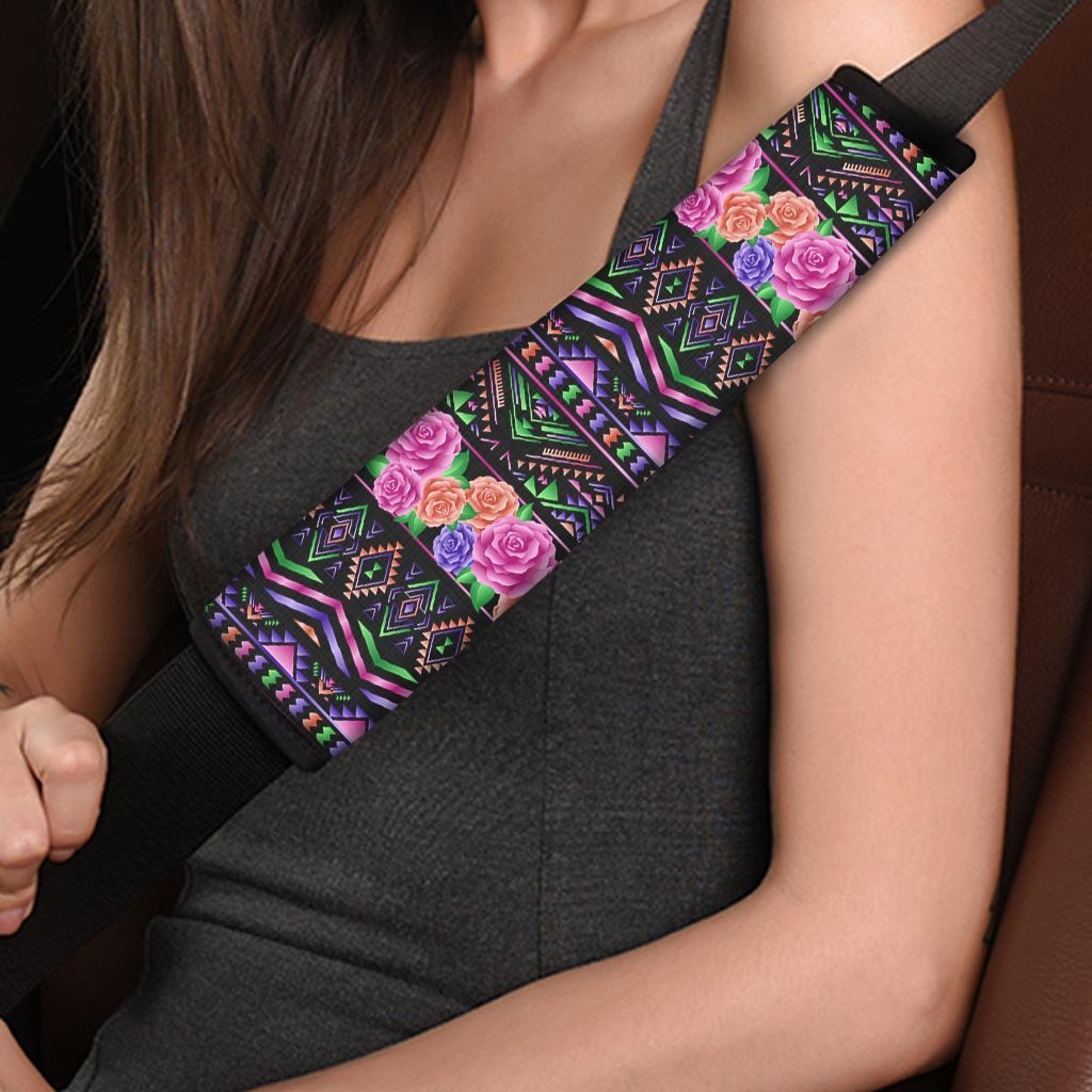 Multicolor Roses Ethnic Tribal Aztec Seat Belt Cover-grizzshop