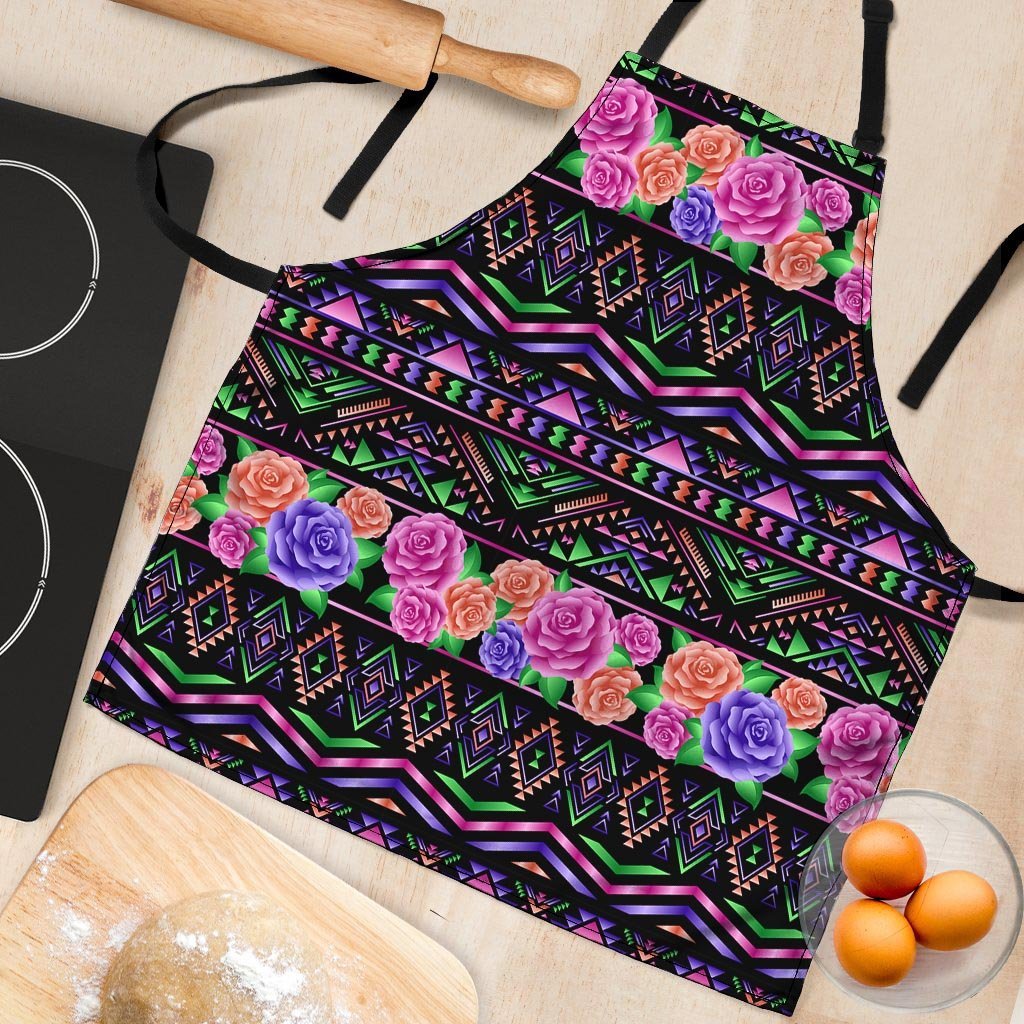 Multicolor Roses Ethnic Tribal Aztec Women's Apron-grizzshop