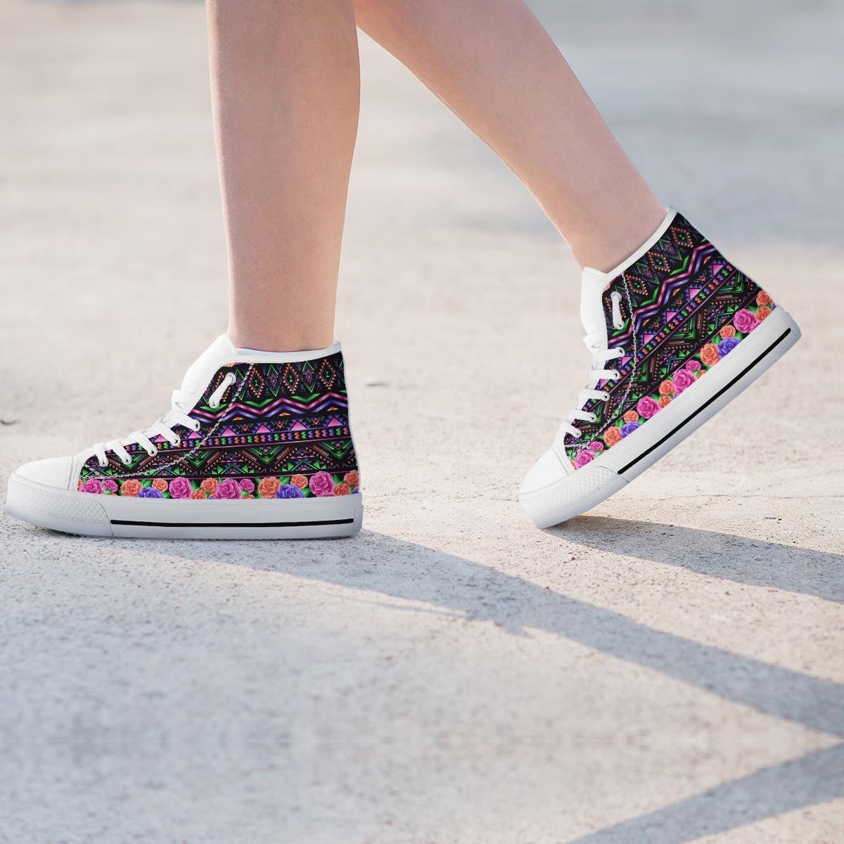 Multicolor Roses Ethnic Tribal Aztec Women's High Top Shoes-grizzshop