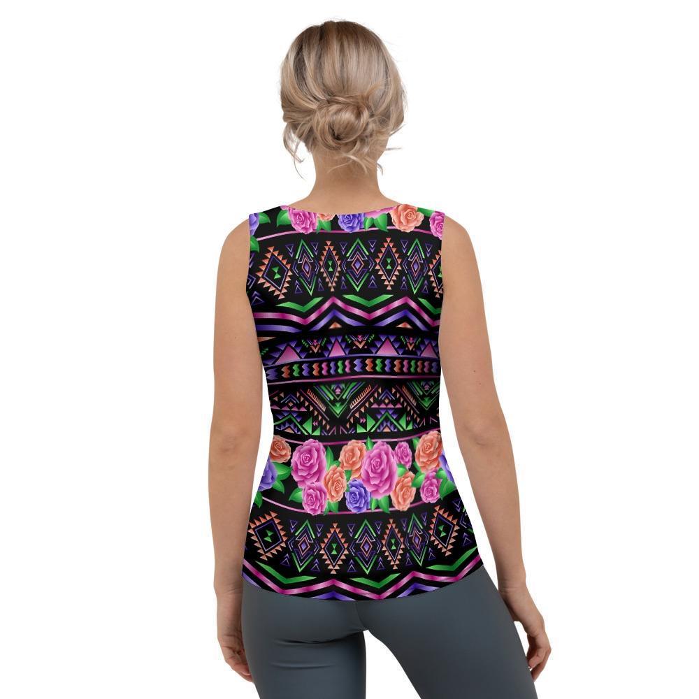Multicolor Roses Ethnic Tribal Aztec Women's Tank Top-grizzshop
