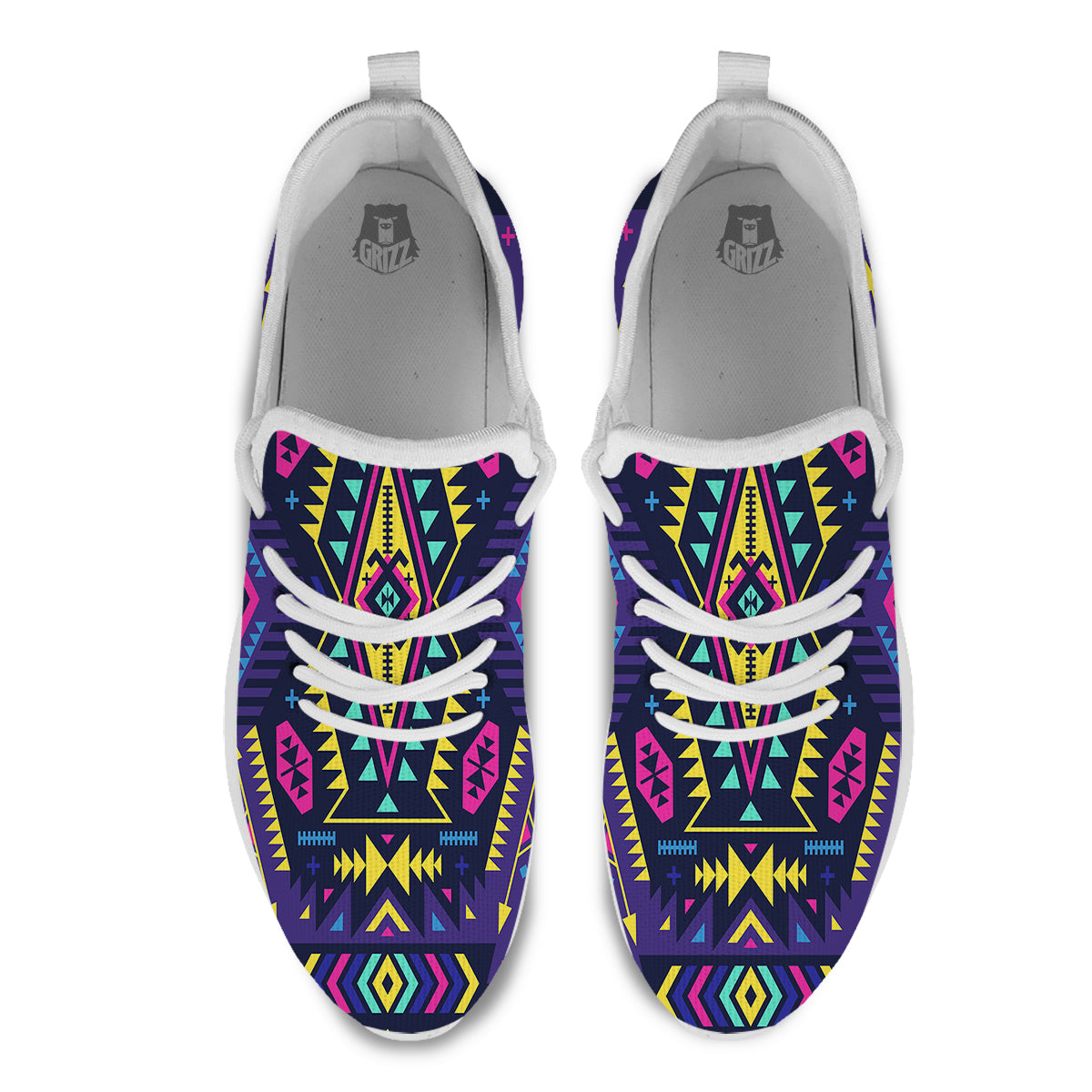 Multicolor Tribal Navajo Geometric Print White Athletic Shoes-grizzshop