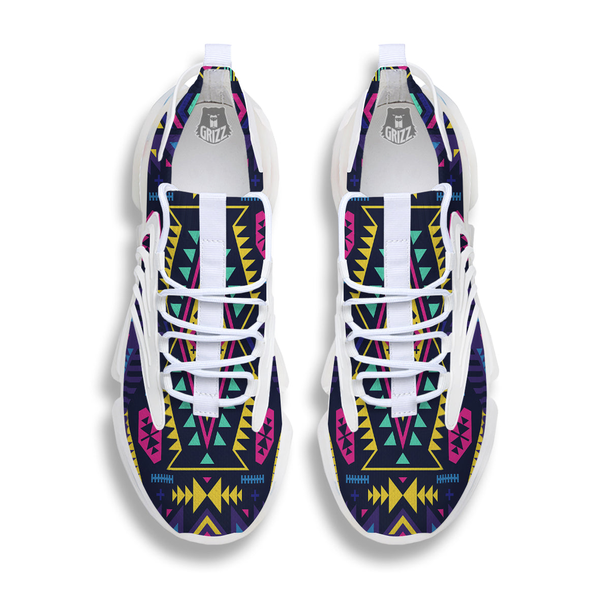 Multicolor Tribal Navajo Geometric Print White Gym Shoes-grizzshop