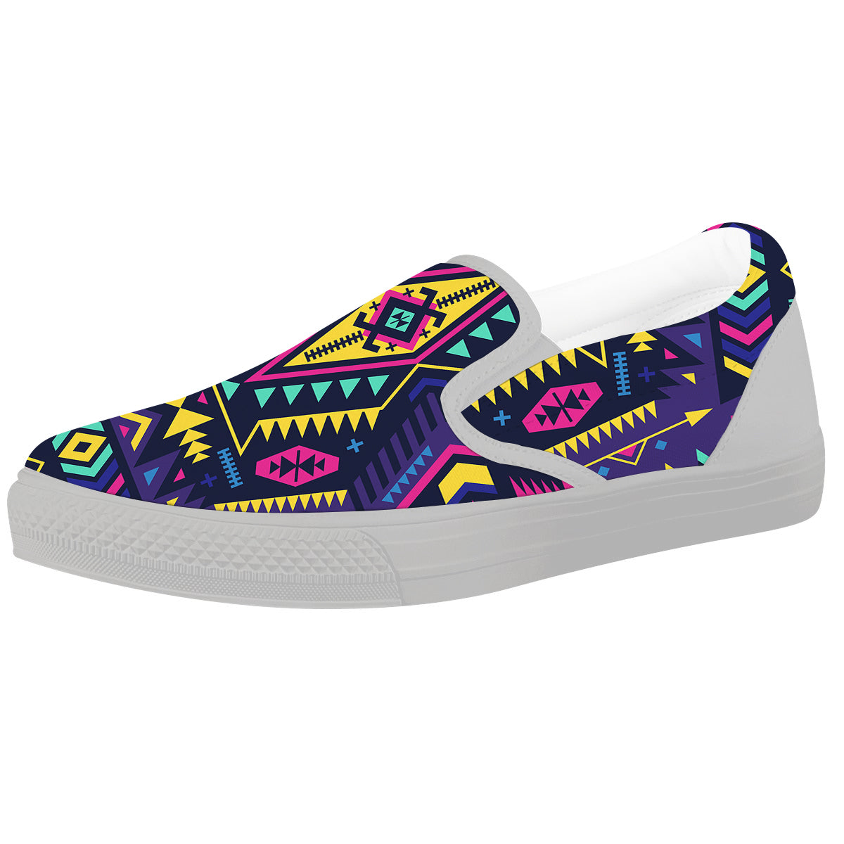 Multicolor Tribal Navajo Geometric Print White Slip On Shoes-grizzshop