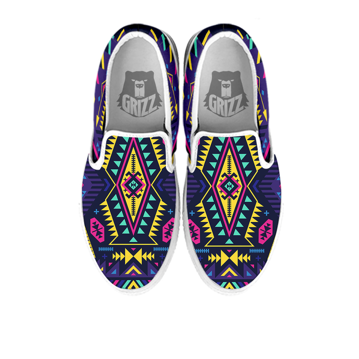 Multicolor Tribal Navajo Geometric Print White Slip On Shoes-grizzshop