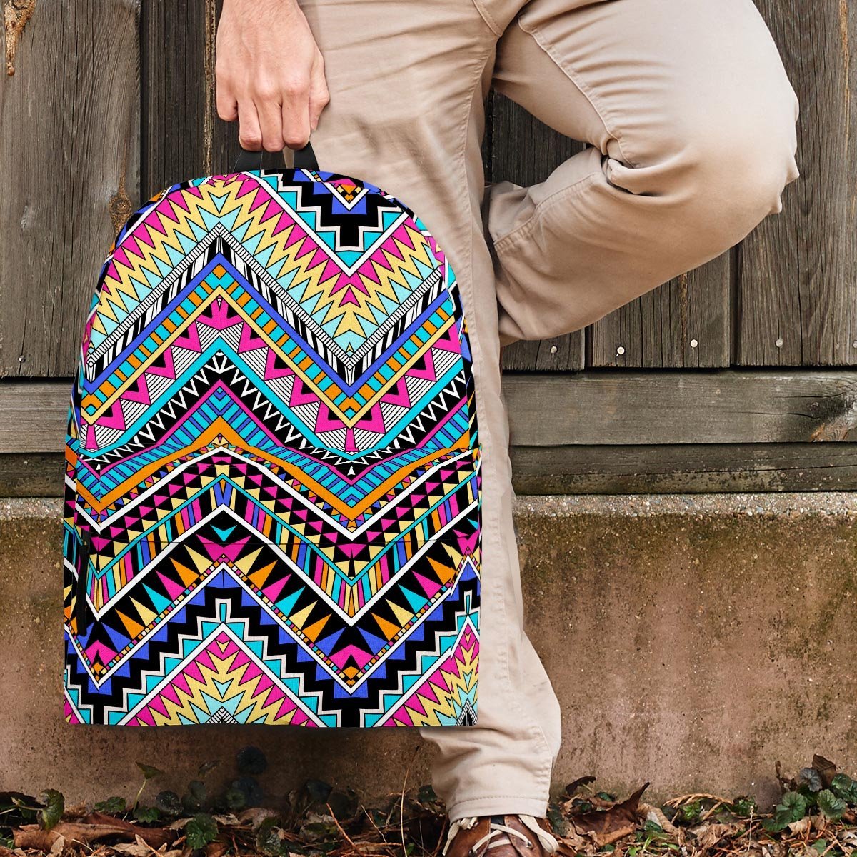 Multicolor Zigzag Indian Aztec Backpack-grizzshop