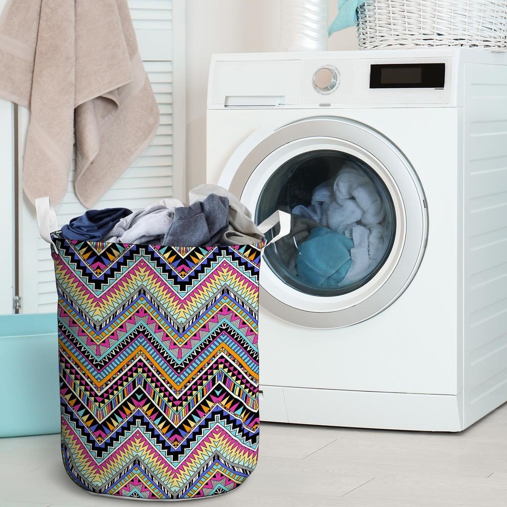Multicolor Zigzag Indian Aztec Laundry Basket-grizzshop