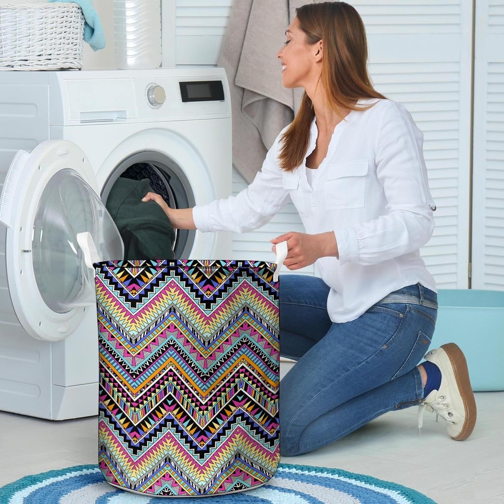 Multicolor Zigzag Indian Aztec Laundry Basket-grizzshop