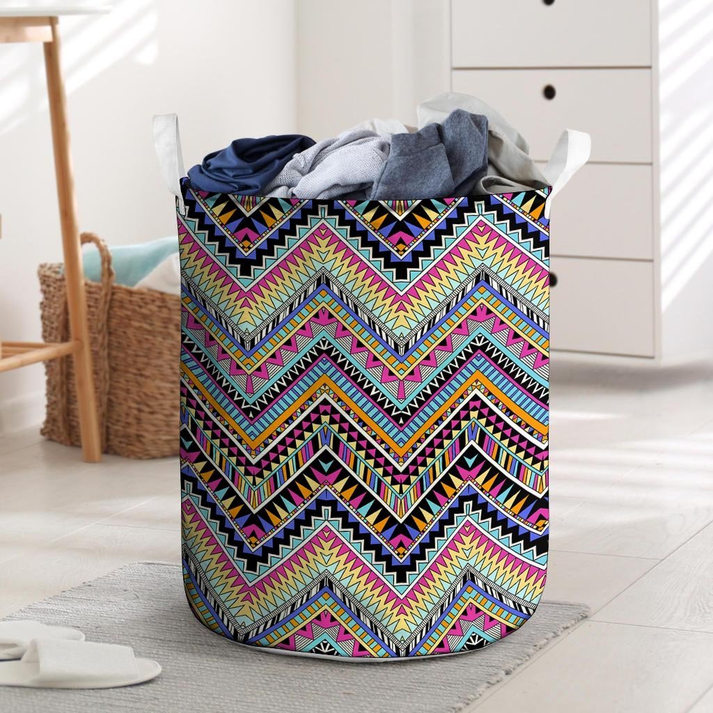 Multicolor Zigzag Indian Aztec Laundry Basket-grizzshop