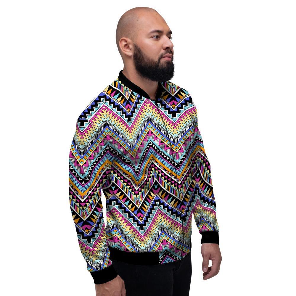 Multicolor Zigzag Indian Aztec Men's Bomber Jacket-grizzshop