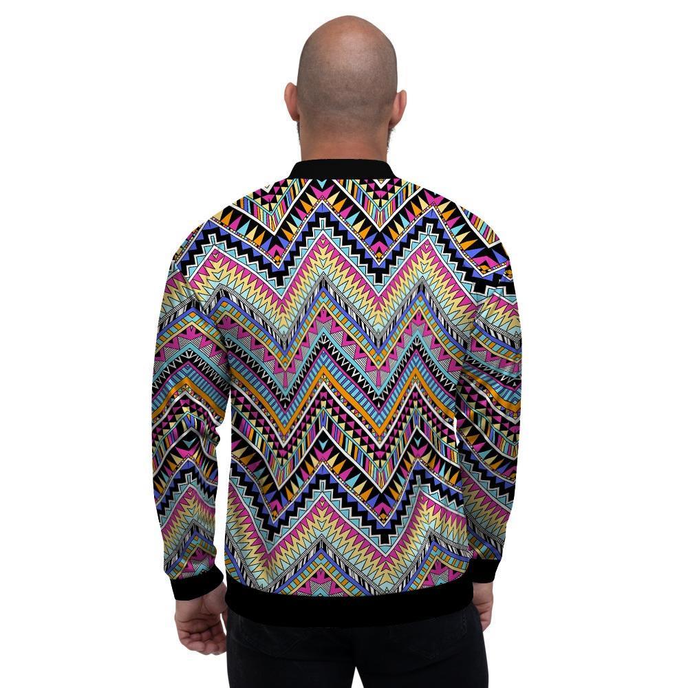 Multicolor Zigzag Indian Aztec Men's Bomber Jacket-grizzshop