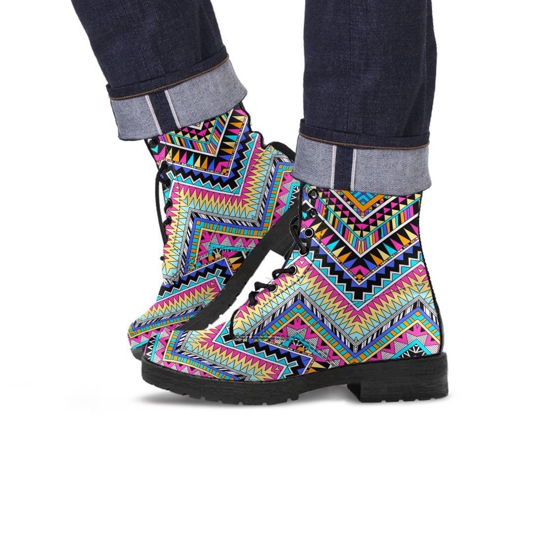 Multicolor Zigzag Indian Aztec Men's Boots-grizzshop