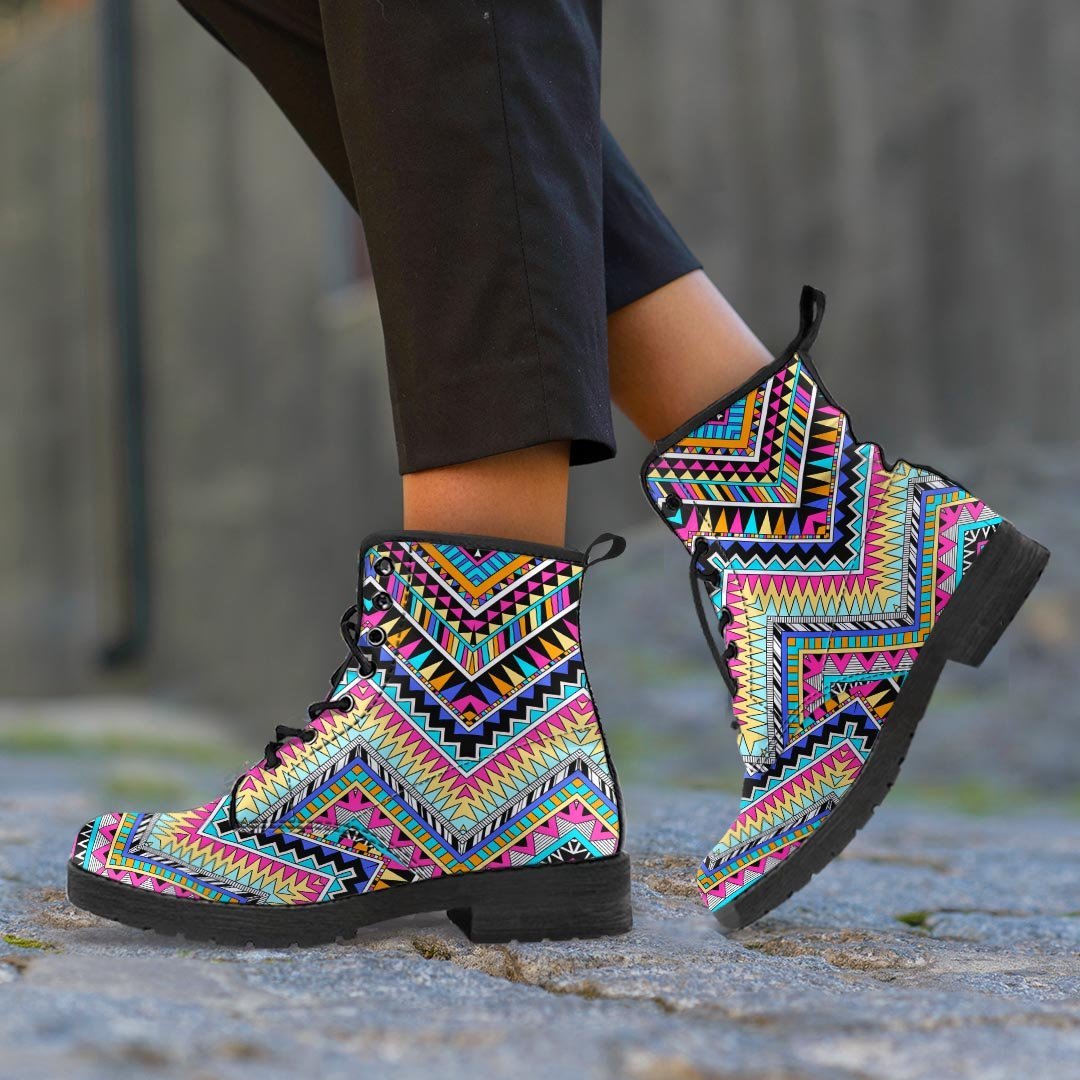 Multicolor Zigzag Indian Aztec Men's Boots-grizzshop