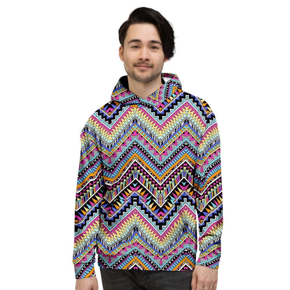 Multicolor Zigzag Indian Aztec Men's Hoodie-grizzshop