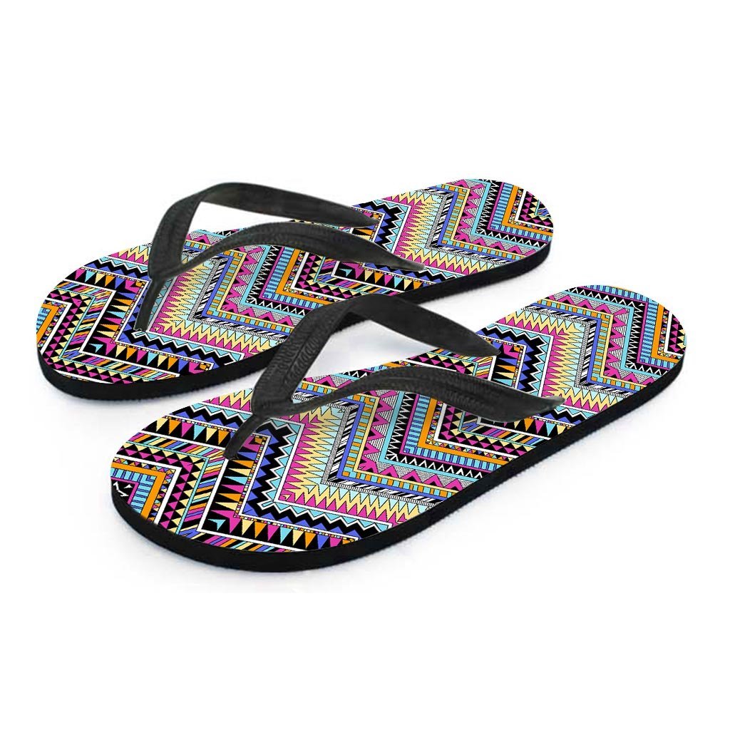 Multicolor Zigzag Indian Aztec Women's Flip Flops-grizzshop