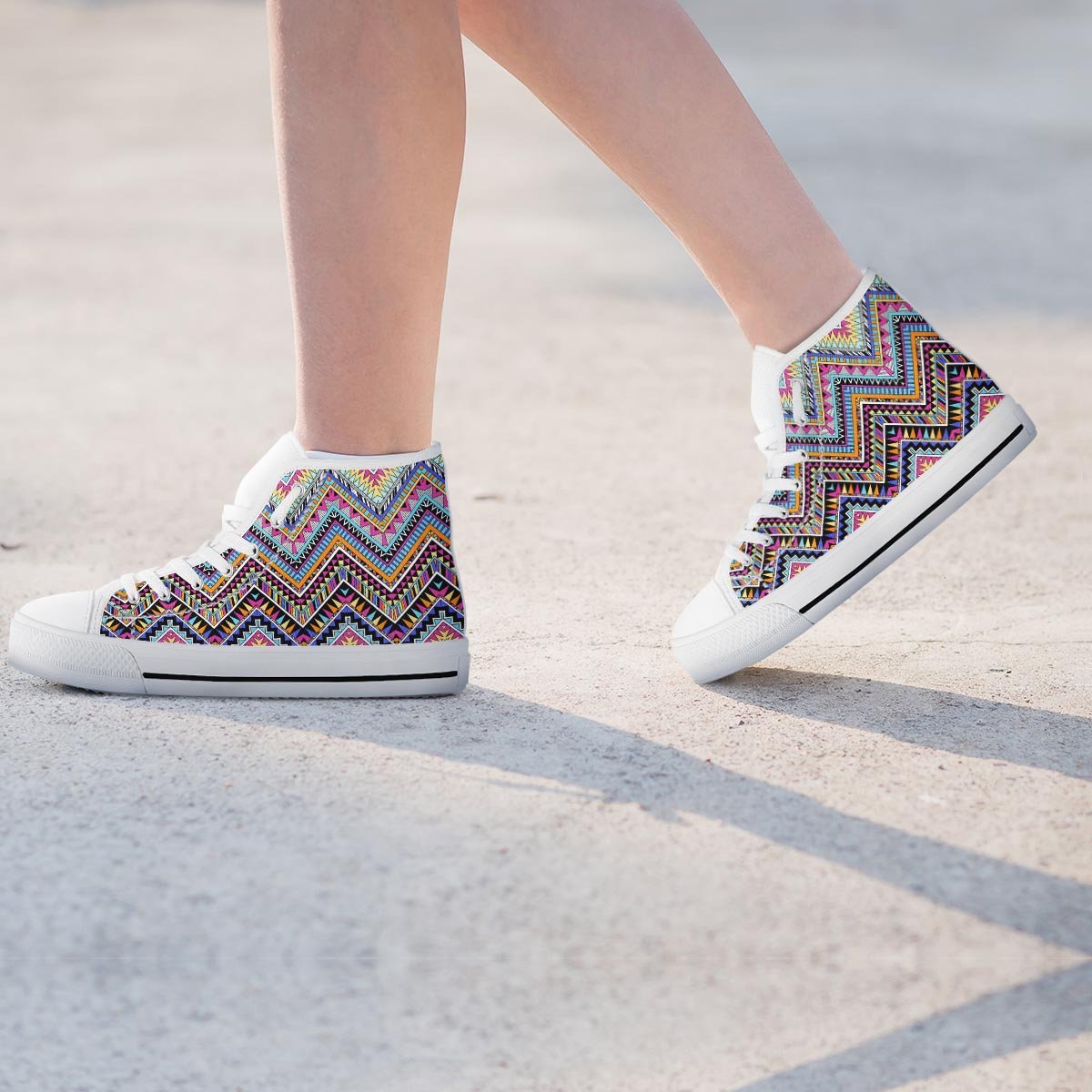 Multicolor Zigzag Indian Aztec Women's High Top Shoes-grizzshop