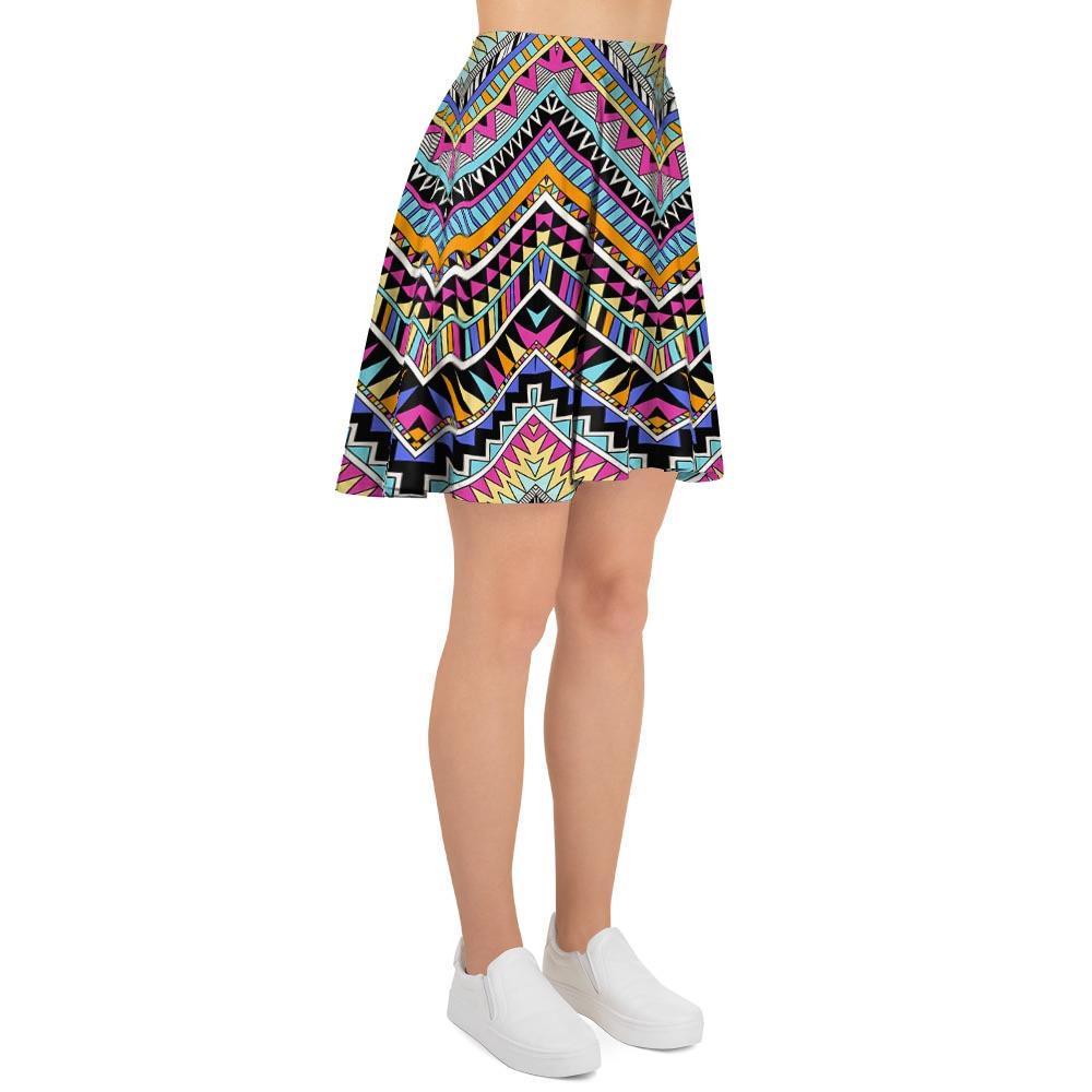 Multicolor Zigzag Indian Aztec Women's Skirt-grizzshop
