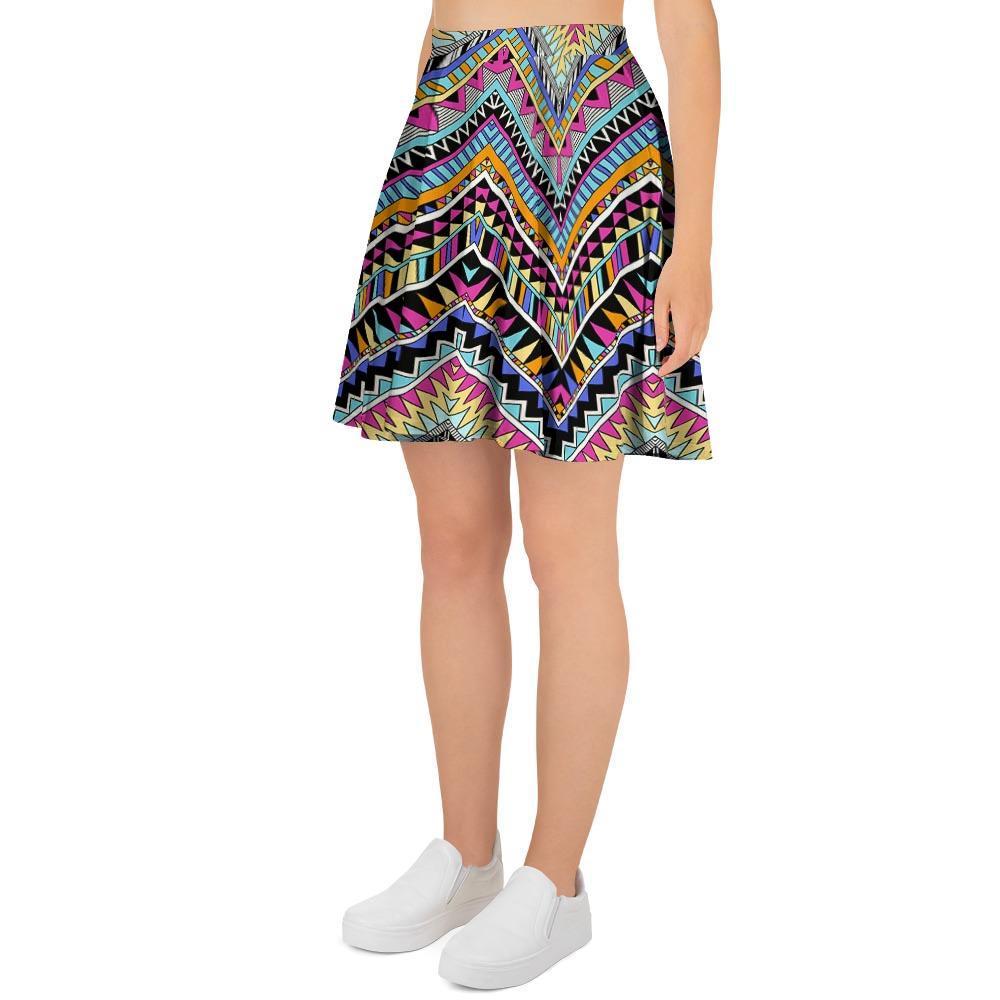 Multicolor Zigzag Indian Aztec Women's Skirt-grizzshop