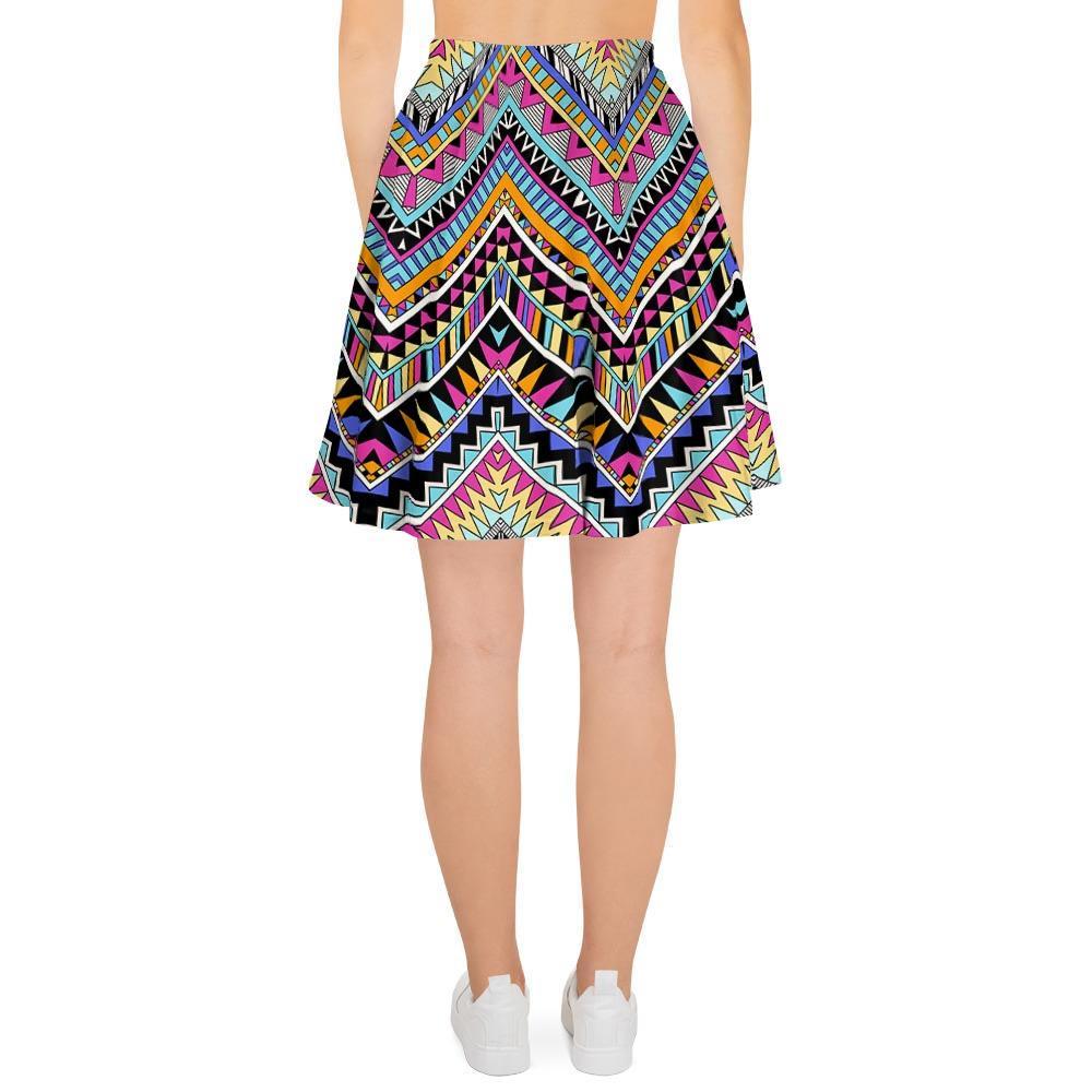 Multicolor Zigzag Indian Aztec Women's Skirt-grizzshop