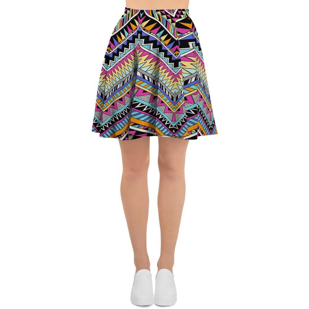 Multicolor Zigzag Indian Aztec Women's Skirt-grizzshop