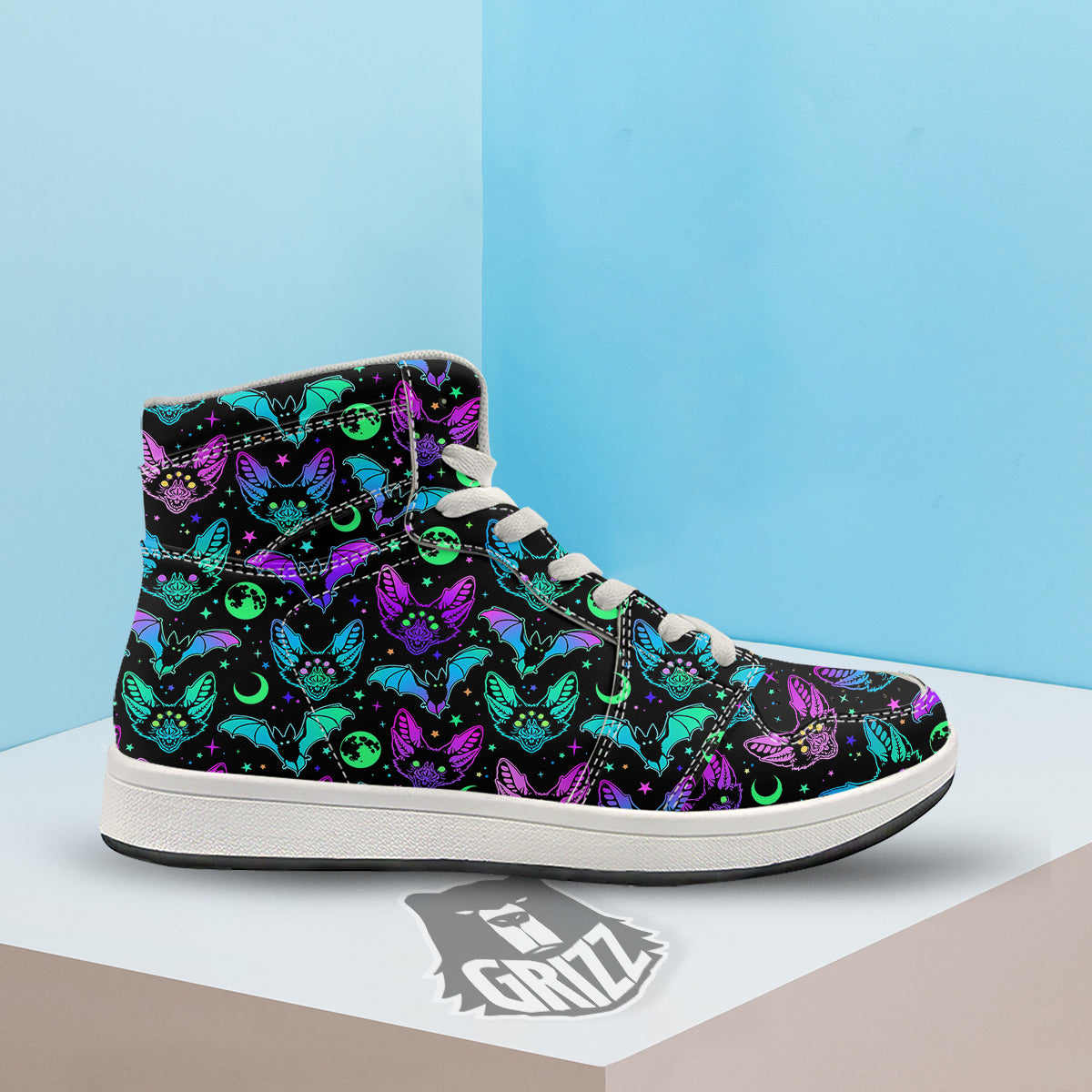 Multicolored Bats Print Pattern High Top Sneakers-grizzshop