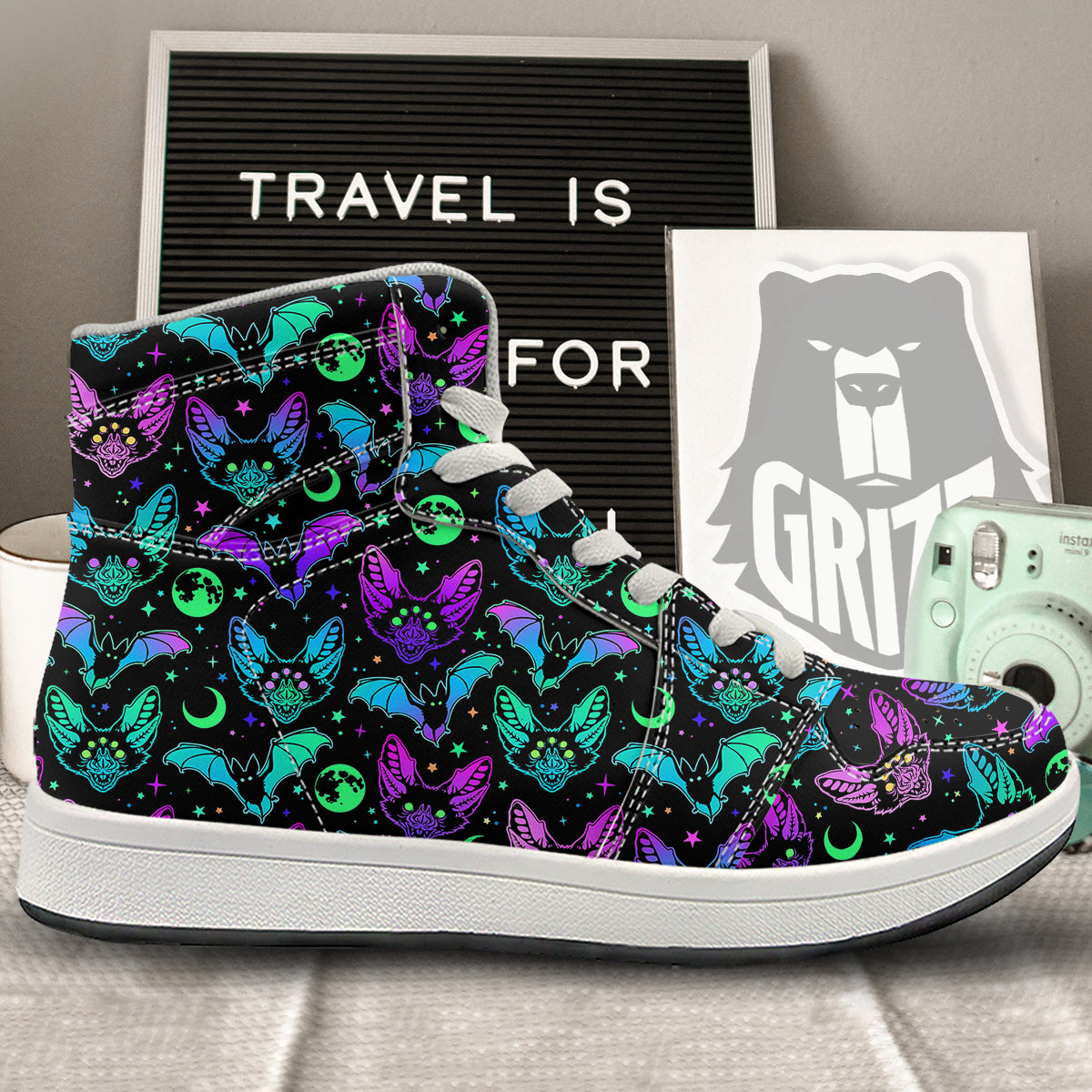 Multicolored Bats Print Pattern High Top Sneakers-grizzshop