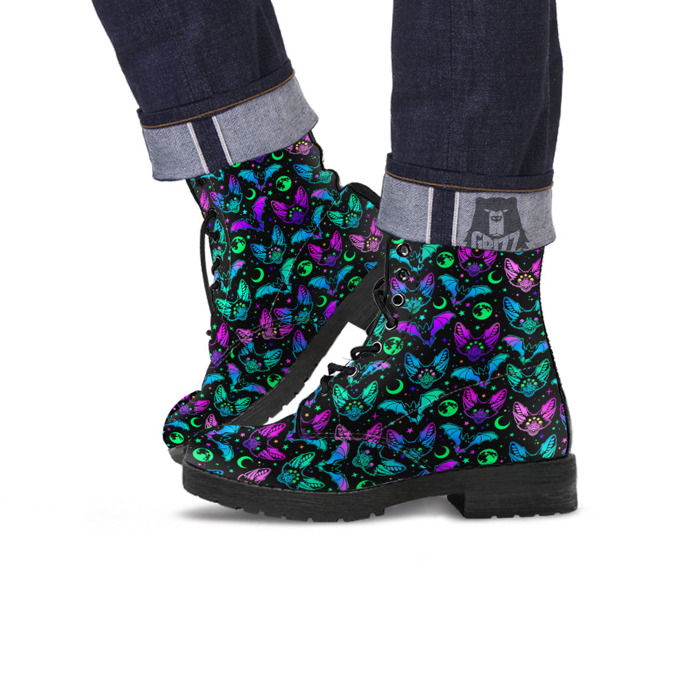 Multicolored Bats Print Pattern Leather Boots-grizzshop