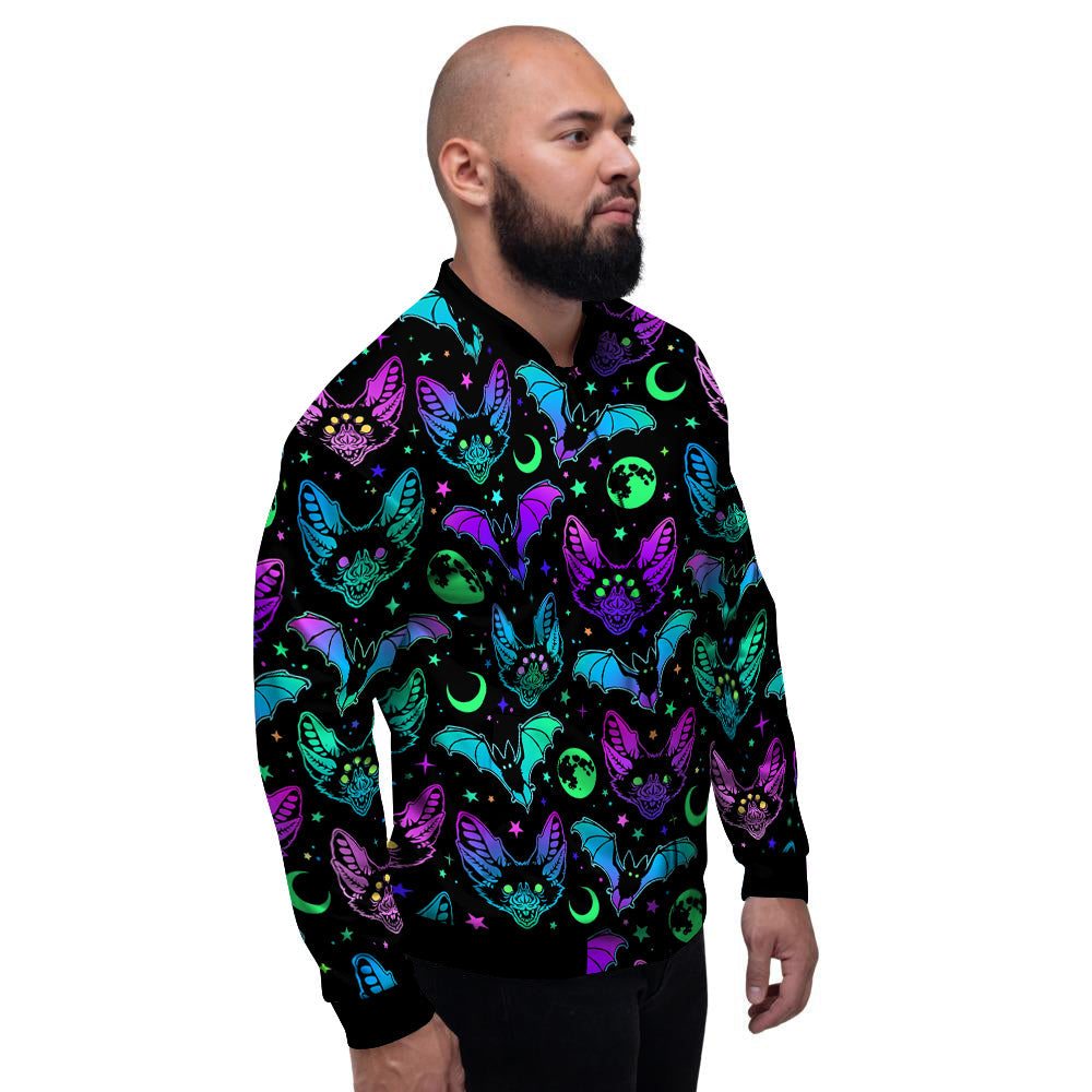 Multicolored Bats Print Pattern Men's Bomber Jacket-grizzshop