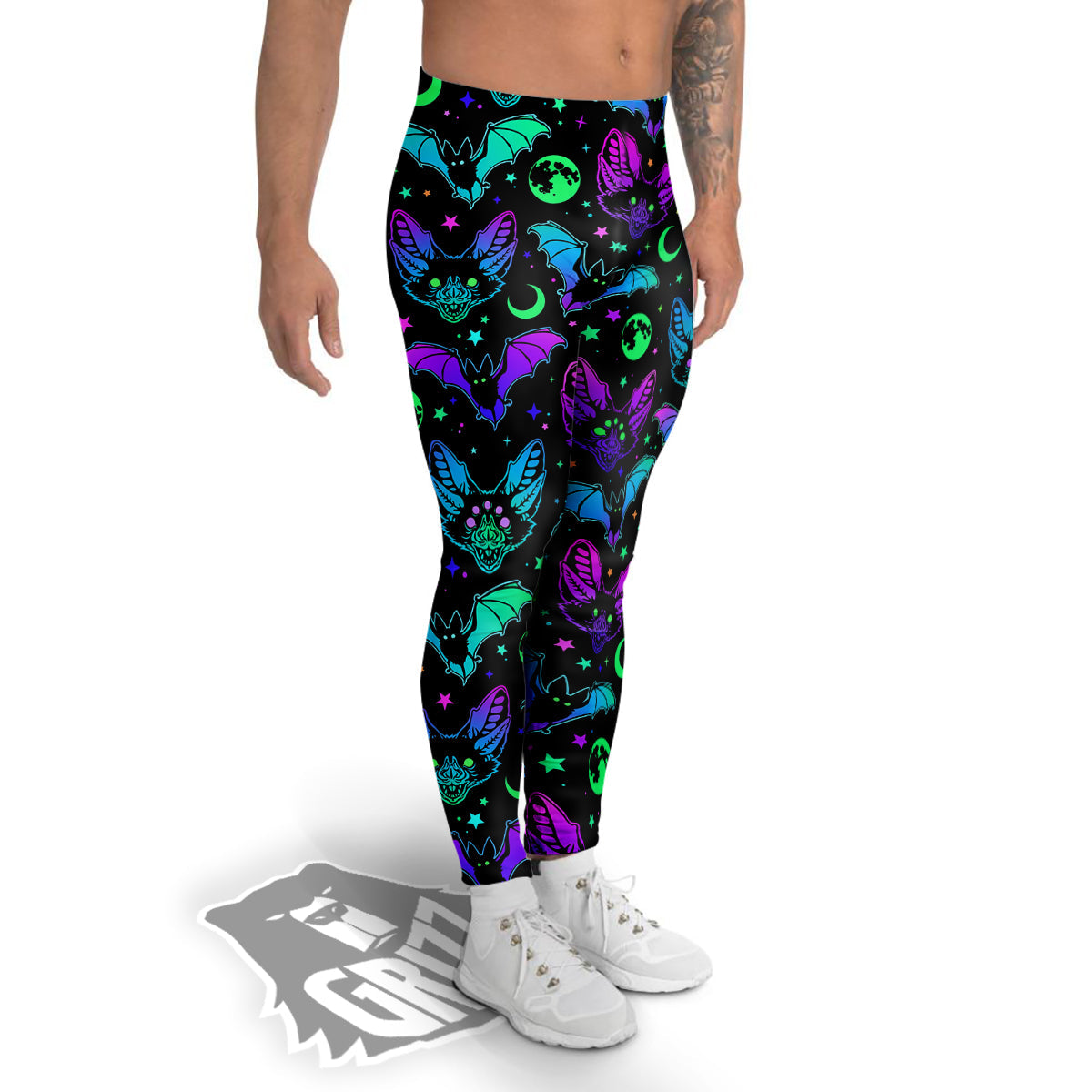 Multicolored Bats Print Pattern Men's Leggings-grizzshop