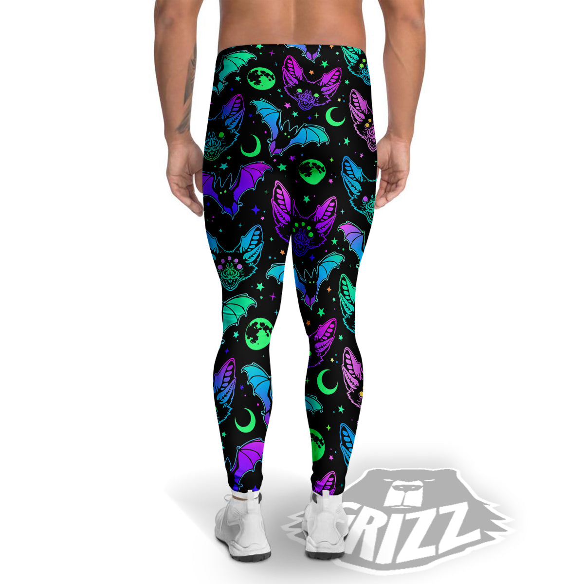 Multicolored Bats Print Pattern Men's Leggings-grizzshop