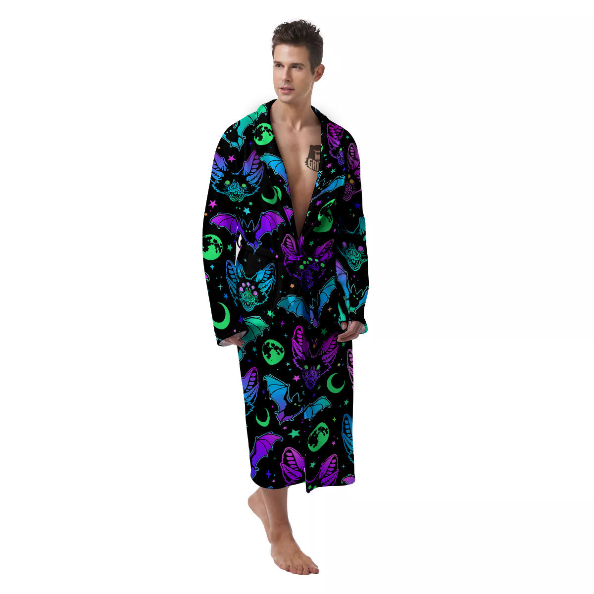 Multicolored Bats Print Pattern Men's Robe-grizzshop