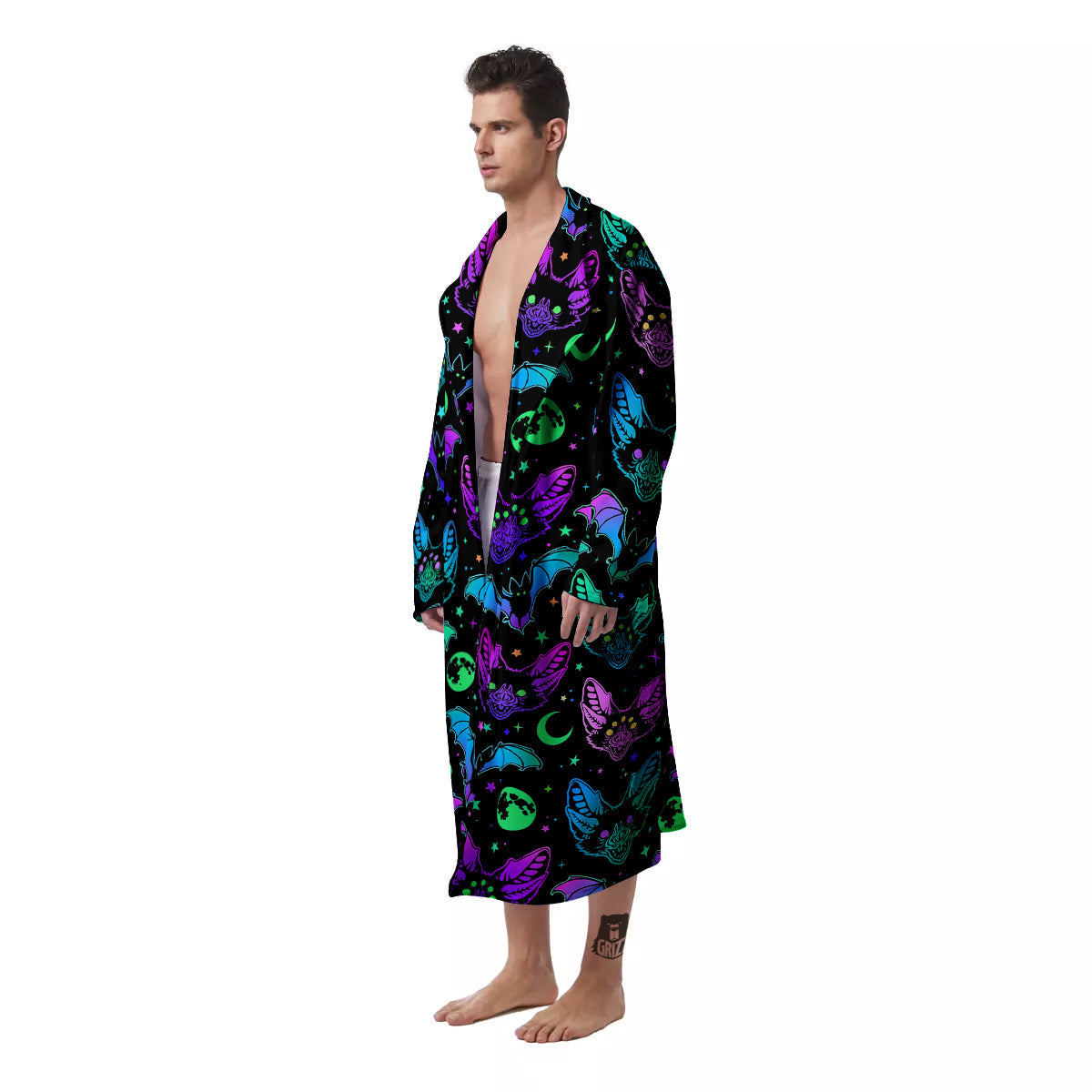 Multicolored Bats Print Pattern Men's Robe-grizzshop