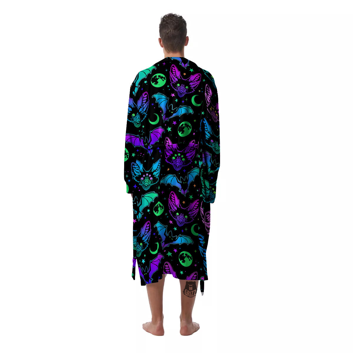 Multicolored Bats Print Pattern Men's Robe-grizzshop