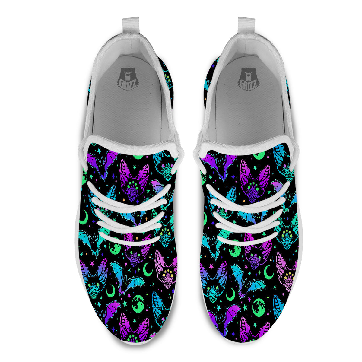 Multicolored Bats Print Pattern White Athletic Shoes-grizzshop