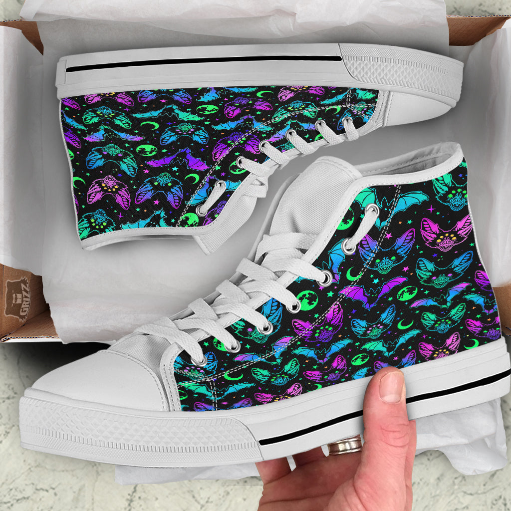 Multicolored Bats Print Pattern White High Top Shoes-grizzshop