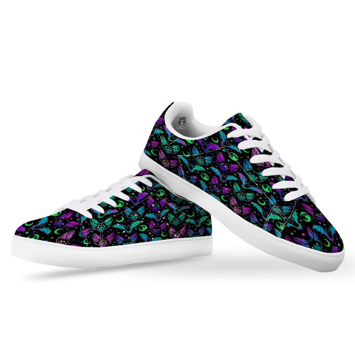 Multicolored Bats Print Pattern White Low Top Sneakers-grizzshop